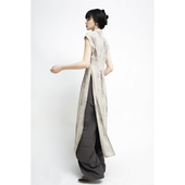 APOZi原创陶系列 新中式 开叉改良旗袍连衣裙女复古立领印花长裙夏