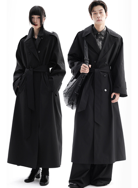 APOZi collection/山水哲学/秋季新款翻领大衣双排扣系带长款风衣