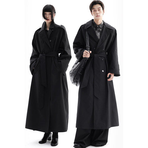 APOZi collection/山水哲学/秋季新款翻领大衣双排扣系带长款风衣