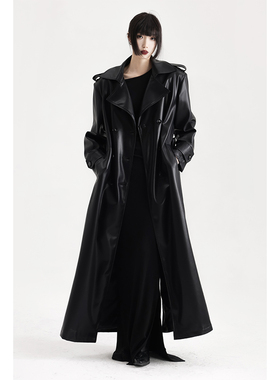 APOZi collection 山海前奏系列 高个子pu皮衣外套长款风衣大衣女