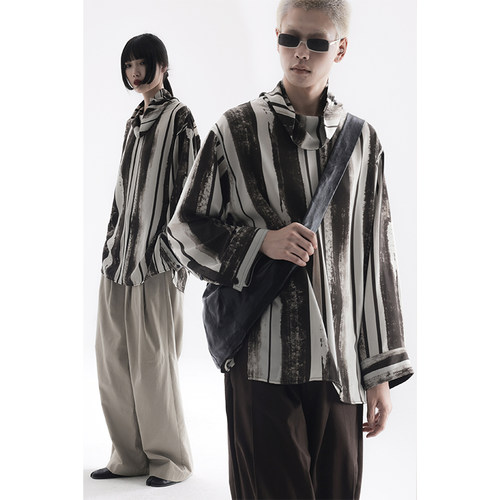APOZi collection 东方诗人系列 新中式条纹印花休闲百搭高领衬衫