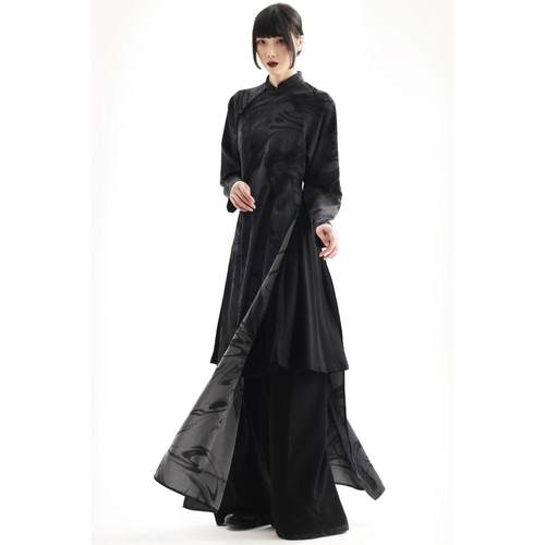 APOZi collection【衍生水墨】新中式高开叉日常旗袍高个子长裙女