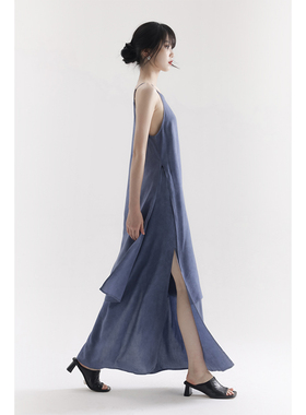 APOZi collection 限定蓝染系列水洗蓝纯欲开衩吊带休闲套装港风