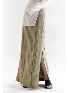 APOZi collection 拟时系列 新中式直筒棉麻扎染高腰开叉半身裙女