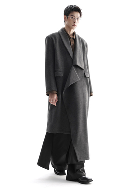 APOZi collection/牧人山海/冬季深灰不对称大衣小众设计长款外套