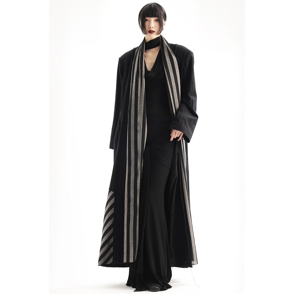 APOZi collection【衍生水墨】新中式黑色流浪风衣高个子撞色外套