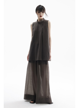 APOZi collection 溯源系列棕色天丝套装女夏季中式显高时尚新款