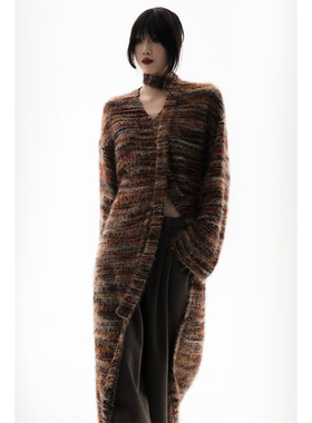 APOZi collection归来系列新中式直筒开叉V领针织挂脖长衫连衣裙