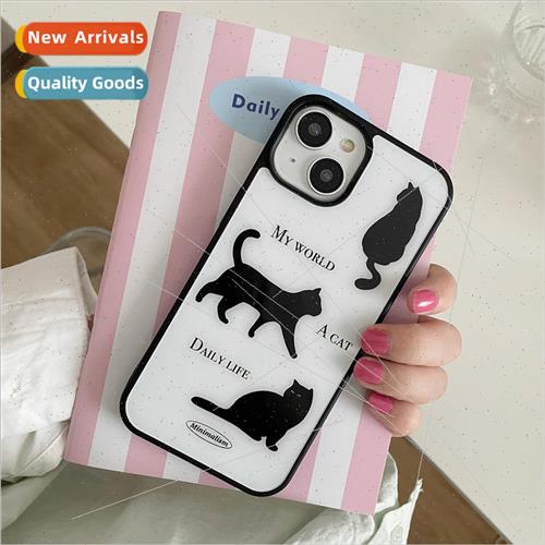 ins sweet cool black cat black edge phone case 适用 iphone 1
