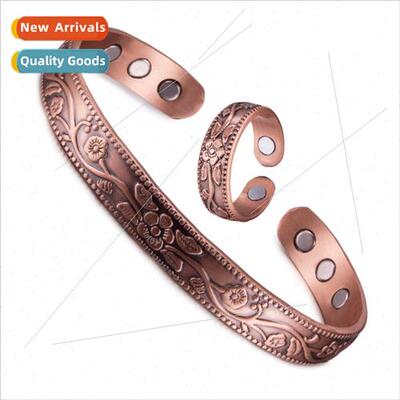 Magnetic Red Copper Bracelet Vintage Flower Ring Bracelet Se