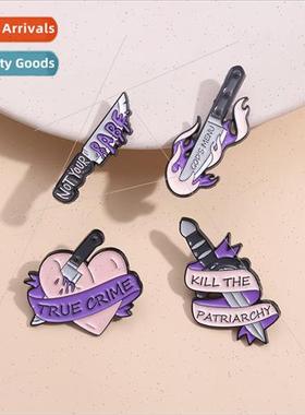 Metal Brooch Purple Dagger Love Knife English Geometric Cors