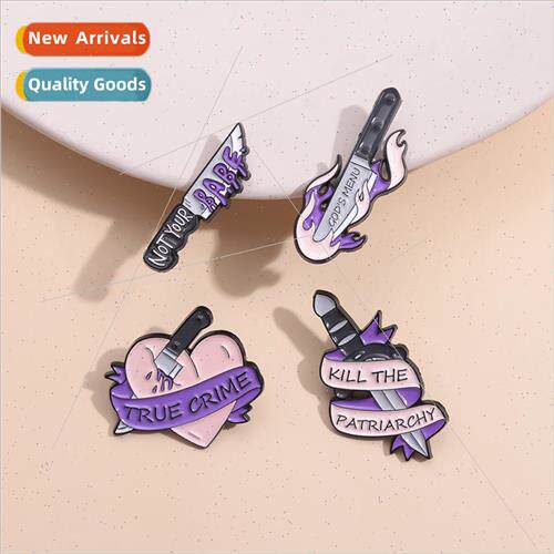 Metal Brooch Purple Dagger Love Knife English Geometric Cors