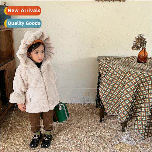 Girls coat thickened imitation rabbit fur coat baby in the l