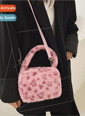 Korea plush leopard small square bag 2021 winter new simple