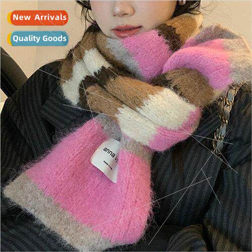shimoto dopamine pink wool knitted scarf winter female senio