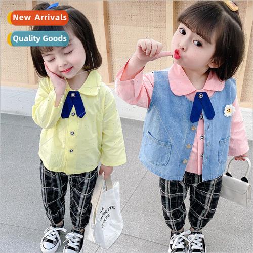 2023 Spring new girls suit girls sunflower denim three-piece