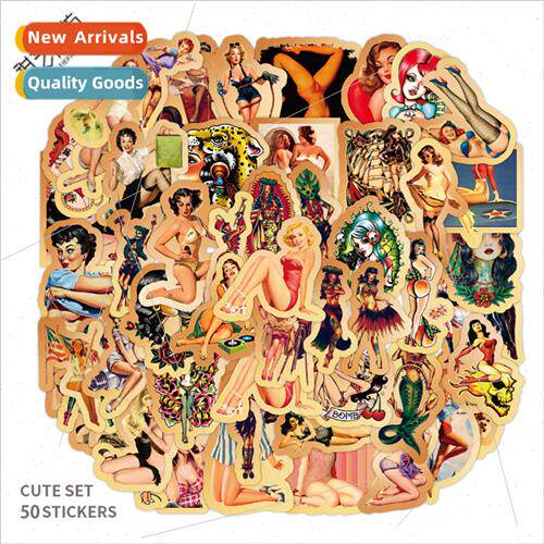 50 new retro girl graffiti stickers notebook luggage motorcy