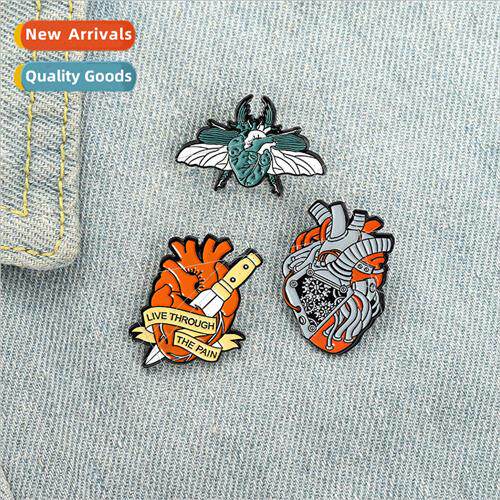 New creative heart alloy brooch insect mechanical knife pers
