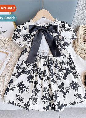 Childrens dress 2023 summer new baby girl backless floral dr