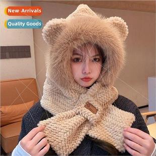 piece scarf cute Winter hat ears gloves set three bear