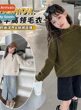 Girls sweater 2023 new fall and winter big boy knitted pullo