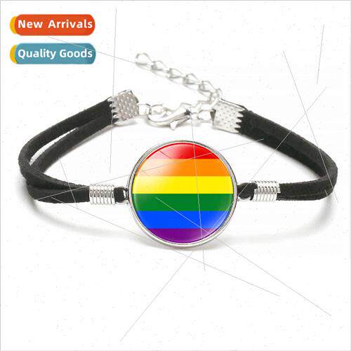 Jewelry Rainbow Flag Time Gemstone Velvet Rope Bracelet Hand