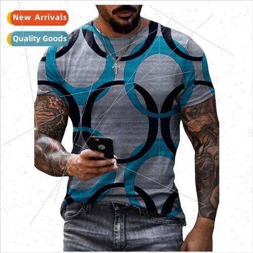 2021 new mens T-shirt color blocking 3D graphic printing set