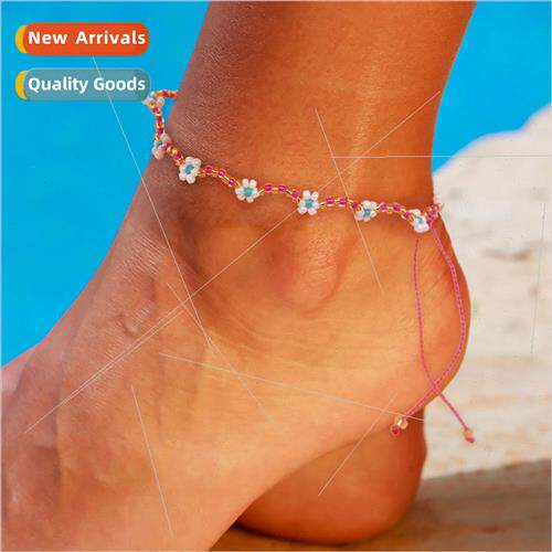 Bohemian ethnic  anklet pure handmade woven Japanese rice be