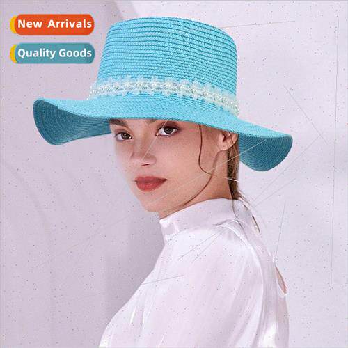 2022 new pearl bowler hat female flat top wide brim sun hat