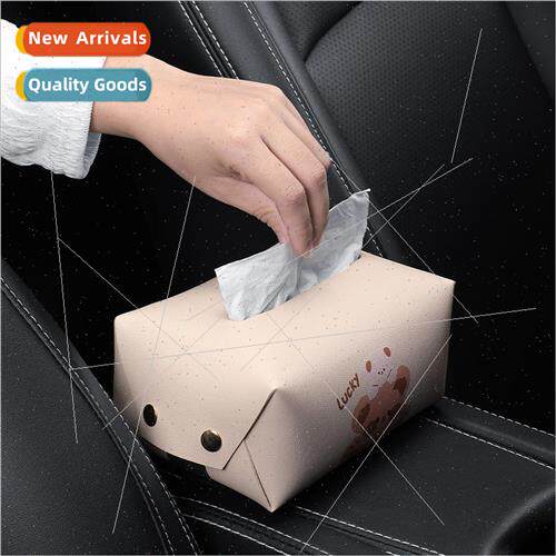 Car tissue box cartoon leather spring tray car interior supp