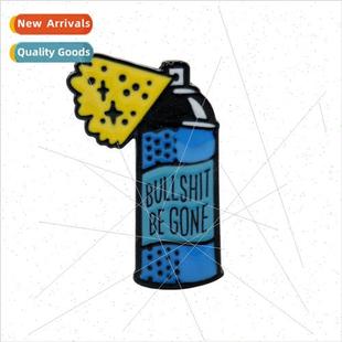 GONE Blue Enamel BULLSHI Badge Pin Spray Creative Bottle