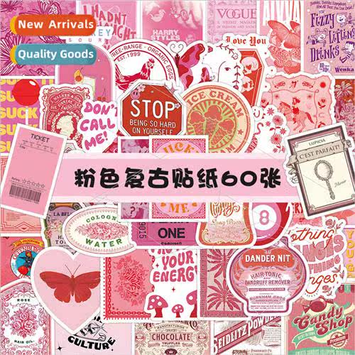 60 American pink retro stickers shaped handbook decorative s