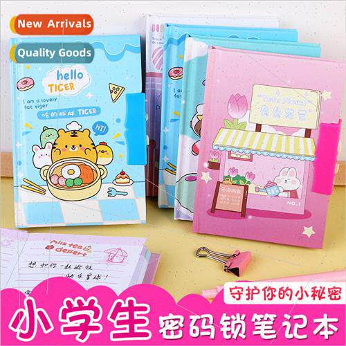 Cartoon children password book with lock diary notepad noteb