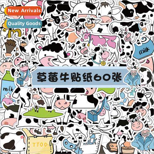 60 cute cartoon strawberry cow stickers decorative phone cas