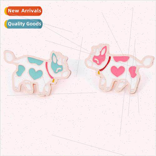 Ultimate Class 3 Flying Cow Brooch Blue Pink Enamel Pin Cart