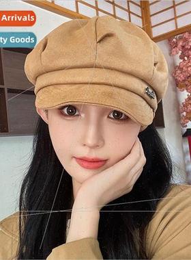 Autumn and winter new metal label suede octagonal duck tongu