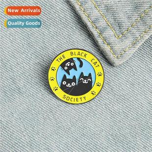 badge black little cute cartoon pin brooch cat society New