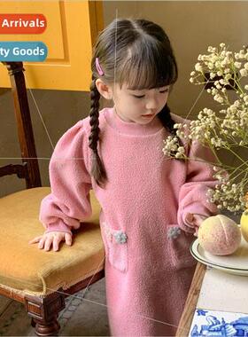 Girls lambs wool sweater dress fall and winter 2023 female a