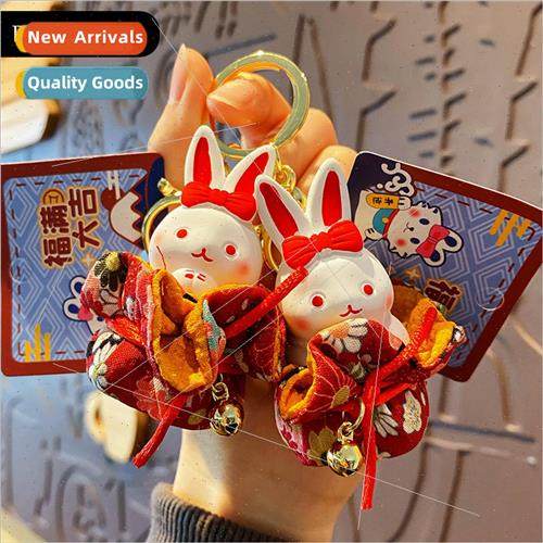 New Years festive resin Fu Manchu rabbit keychain female cut