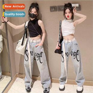 jazz jeans letter high print Kong waisted Hong Girls 2023
