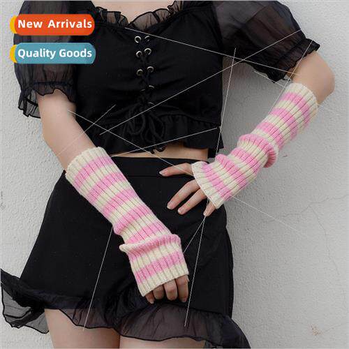 Winter fingerless gloves fall and winter warm knitted stripe