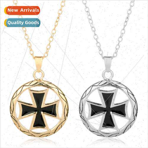 Gold Crusader Flower Cross Pendant Mens Necklace Apostolic G