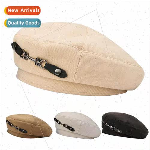 Autumn and winter hat female retro beret pimp card buckle fa