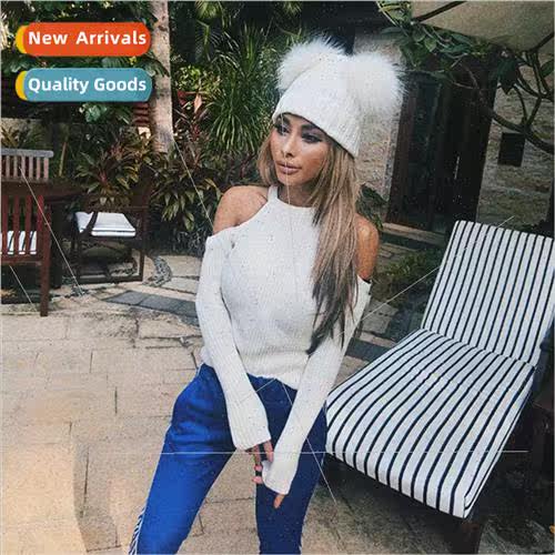 Autumn and Winter Womens Knitted Wool Hat Double Wool Ball H