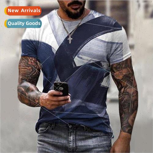 Mens color blocking 3D digital printing set nd fashion round