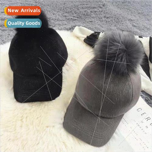 Hat female fall and winter fox fur ball baseball cap Korea t