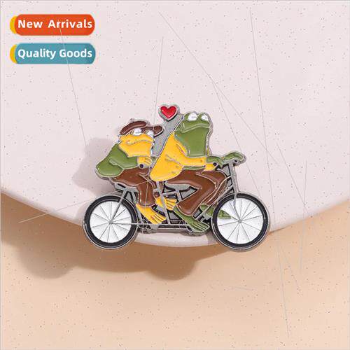 Quirky frog bike metal brooch creative new brother duo fun c