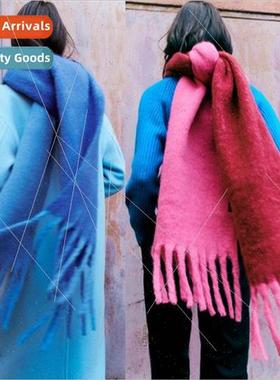 Wind autumn and winter new faux cashmere gradient color bloc