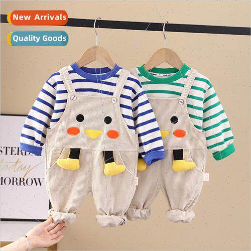 Childrens spring and fall boys and girls backpack pants two-