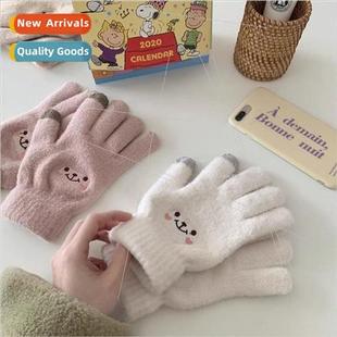 velvet smiley warm cartoon out padded mink winter Ins gloves